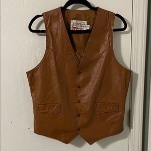 Vintage 1970s The Leather Shop Sears Tan Leather Vest for Men Size 40 Tall